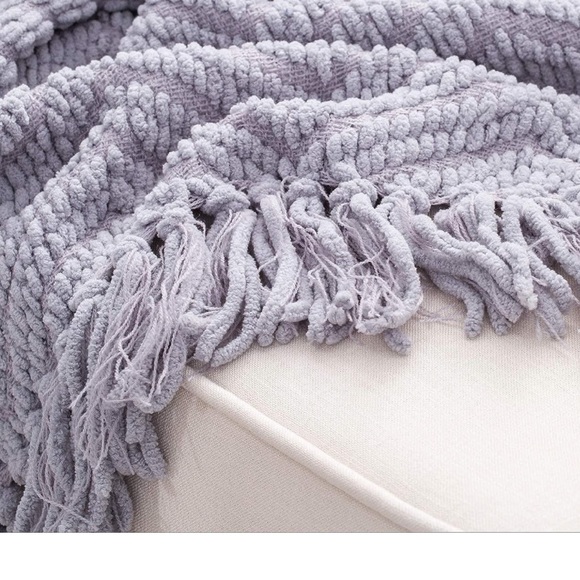 West Elm Light Grey Tassel Chevron Luxury Soft Cozy Blanket for Bedroom/Dorm - Picture 2 of 16